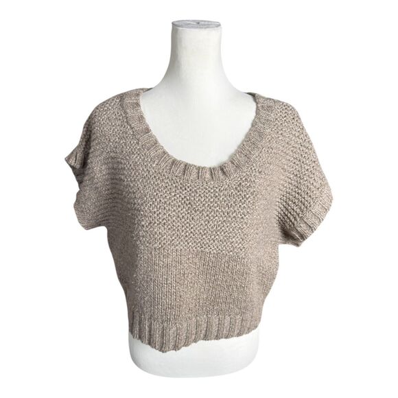 BCBGMAXAZRIA Women's Neutral‎ Chunky Knit Scoop Neck Cropped Pullover Sweater S - Picture 1 of 7